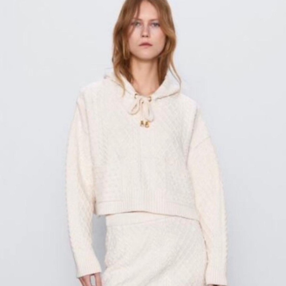 zara Cream Knit Cropped Hoodie sweater small - Picture 4 of 12